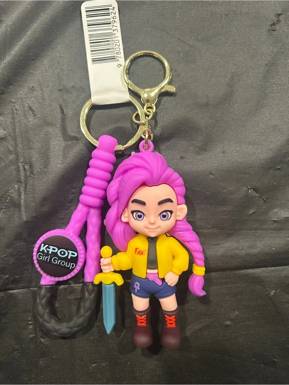 Purple-Haired K-Pop Girl Keychain Charm bag Accessory with Yellow Jacket